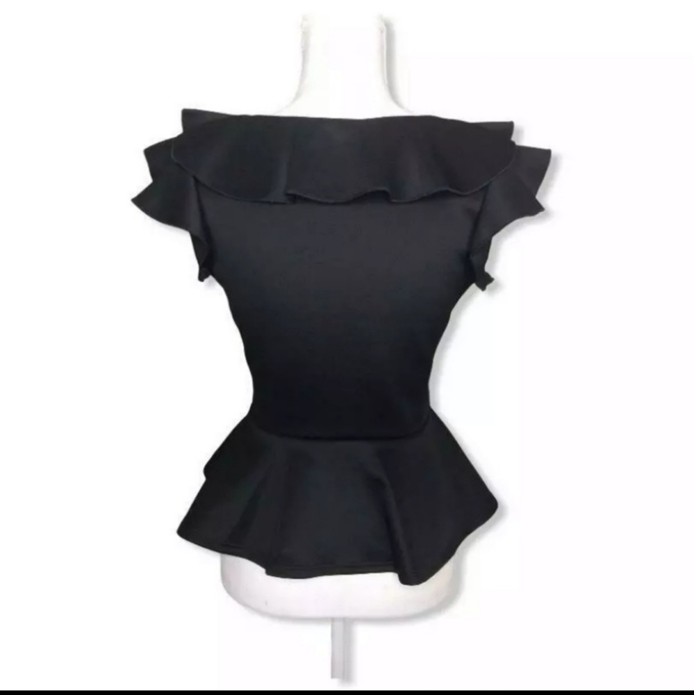Black Front Ruffle Peplum Top, M - Picture 4 of 4